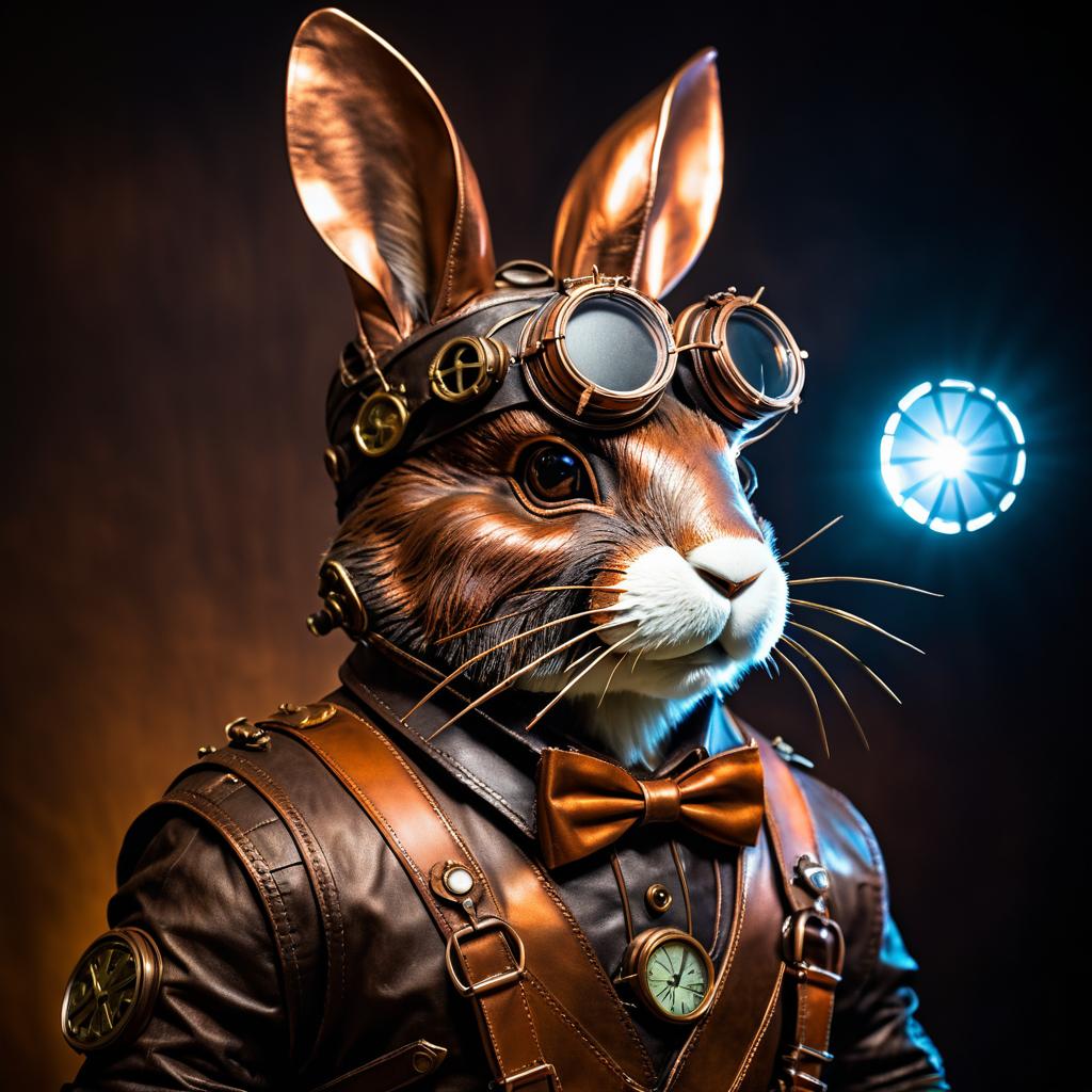 Steampunk Rabbit Portrait in Dramatic Lighting