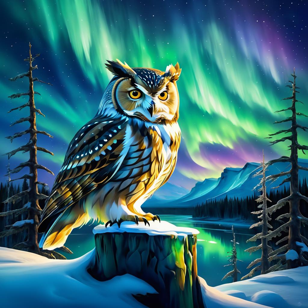 Elegant Owl Under the Northern Lights