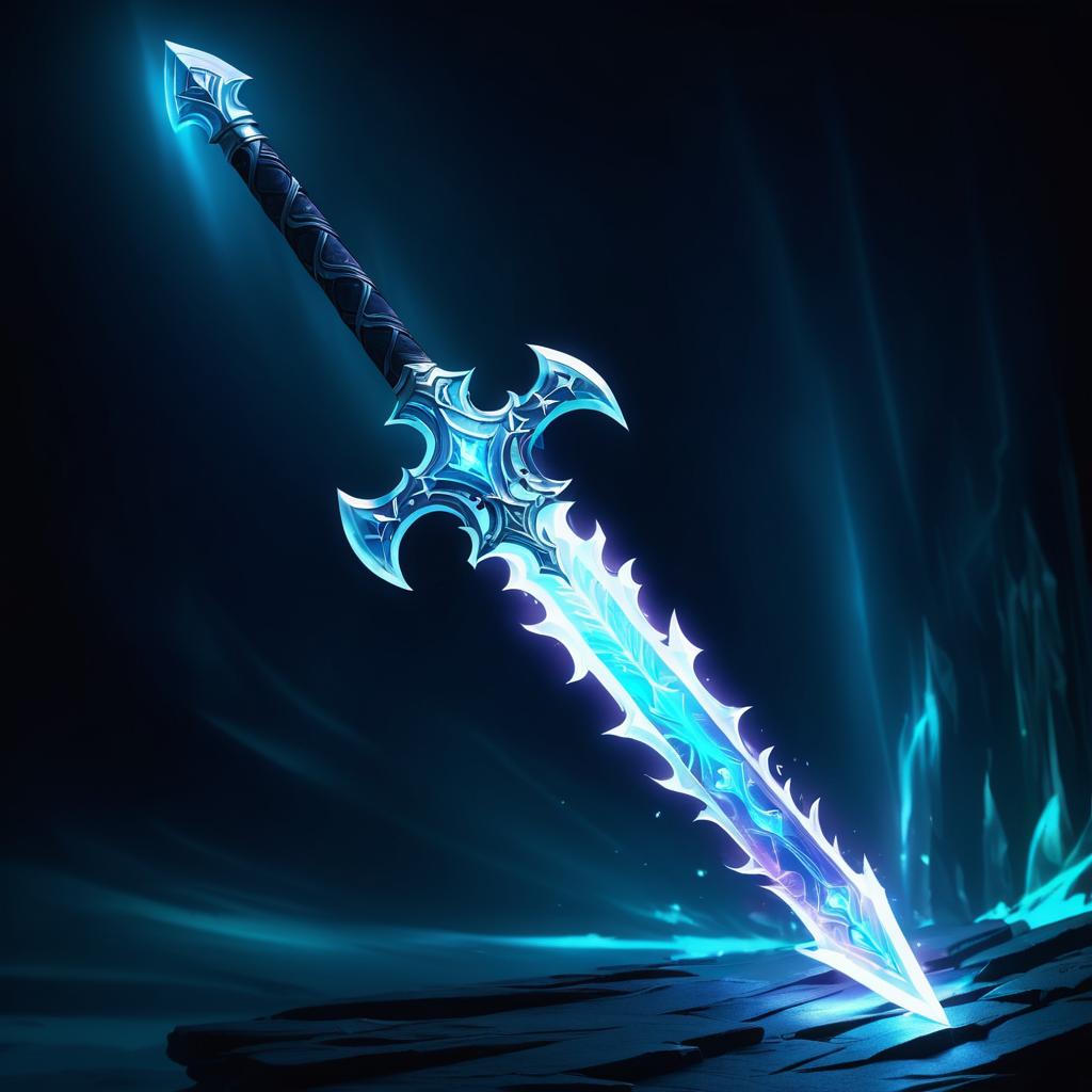 Glowing Spectral Ice Sword in Darkness