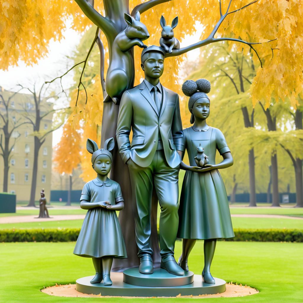 Contemporary Family Statue with Squirrel