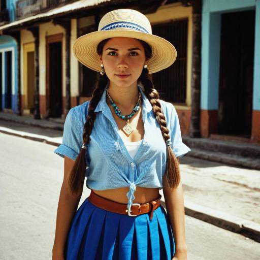 Young Woman in Cuban Outfit with Straw Hat