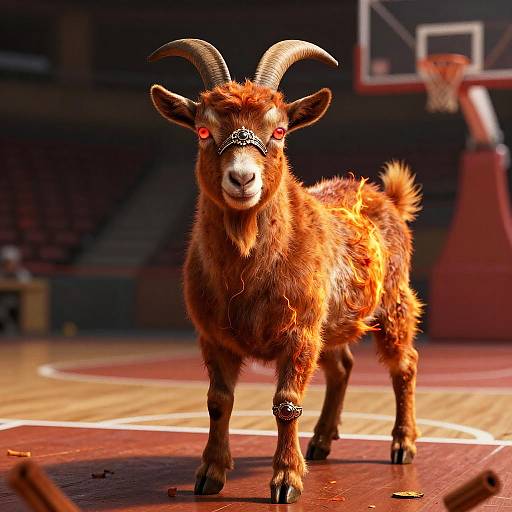Regal Glowing-Eyed Goat on Court