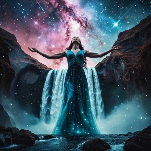 Celestial Siren in Cosmic Waterfall