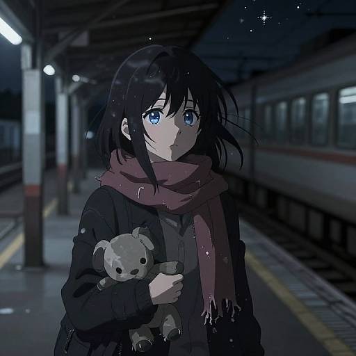 Moody Anime Girl at Night Station