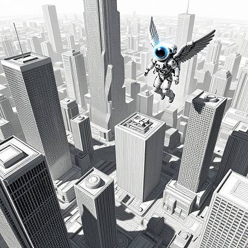 Surreal Futuristic Cityscape with Astronaut