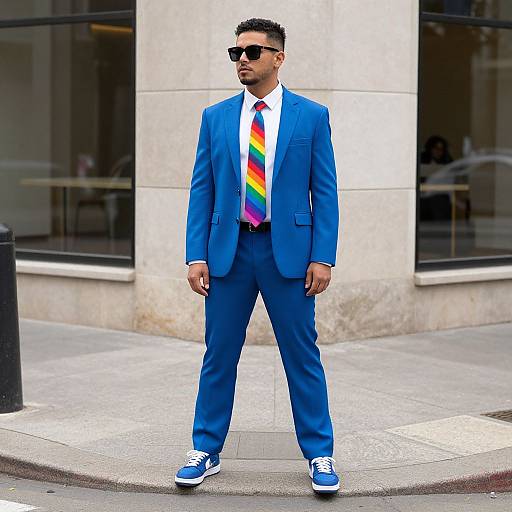 Man in Blue Rainbow Costume