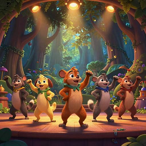 Disney-Style Animals in Forest Theater