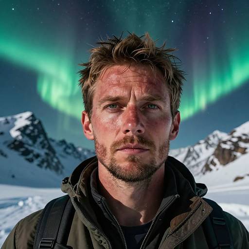 Worm's-Eye Portrait of Rugged Adventurer