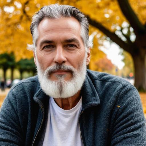 Mature Man with Gray Beard in Autumn Park