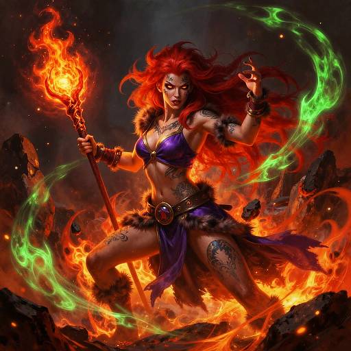 Crimson Volcanic Sorceress in Flames