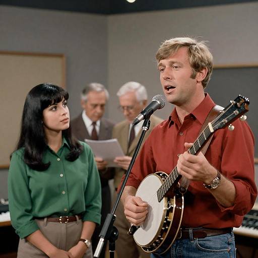 1960s Music Scene with Banjo and Attentive Listeners