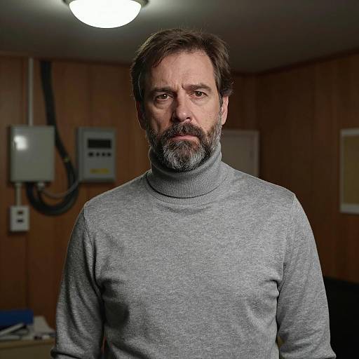 Middle-aged Man in Gray Turtleneck Sweater