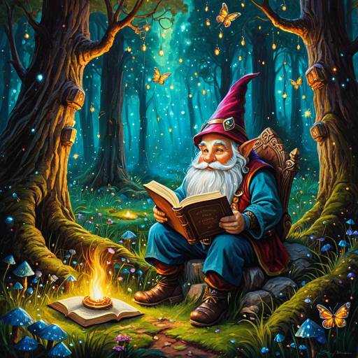 Charming Gnome Reading in Enchanted Forest