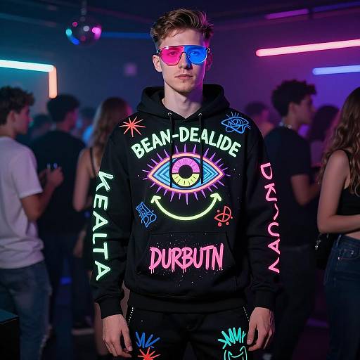 Neon Rave Fashion in Nightclub