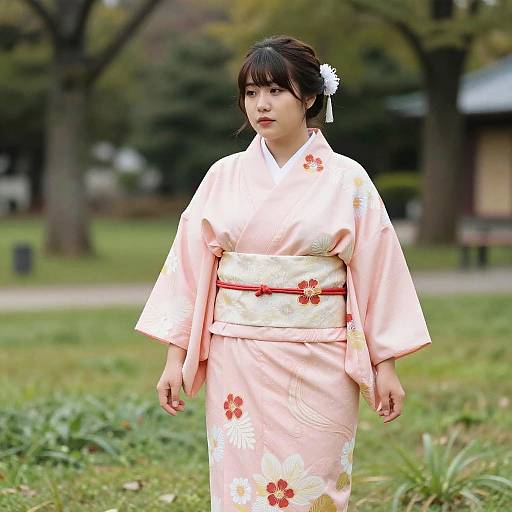 Asian Woman in Pink Kimono