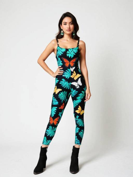 Playful Retro Woman in Vibrant Bodysuit