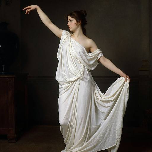 Classical Woman Draped in White Fabric