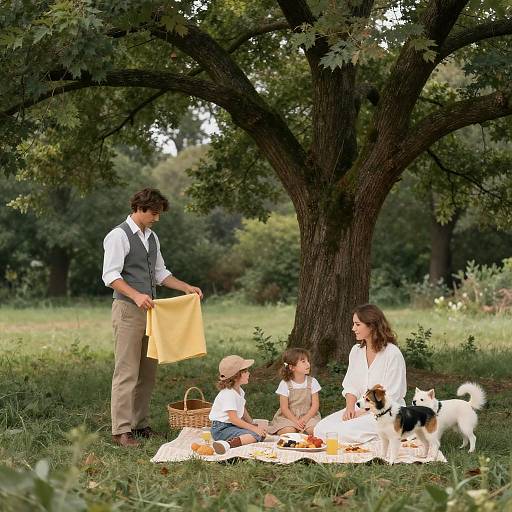 Vintage Family Picnic Under Large Tree