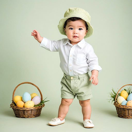 Cute Toddler Sitting with Easter Decorations