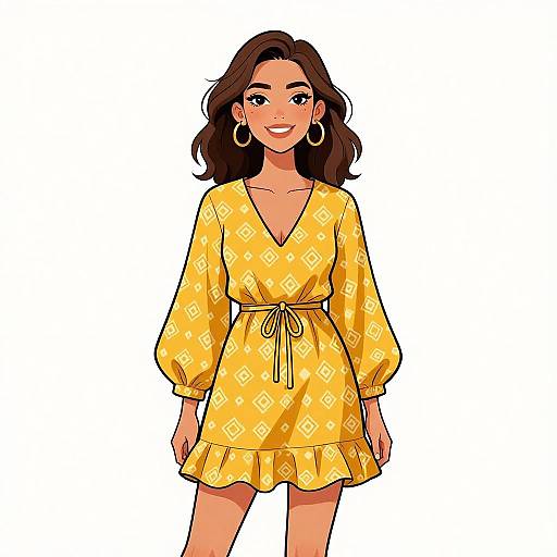 Bohemian Chic Woman in Mustard Dress