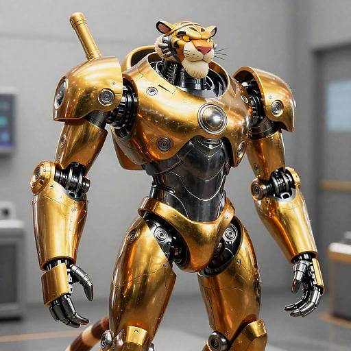 Golden Mech Robot with Tiger Head