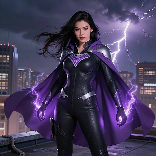 Curvy Superheroine with Purple Energy