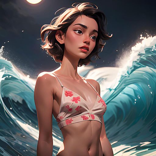 Elegant Asian Woman in Satin Floral Lingerie