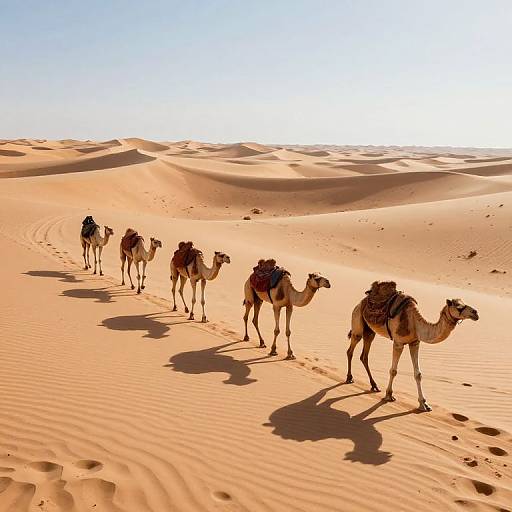 Mirrored Camels in Liquid Glass Desert