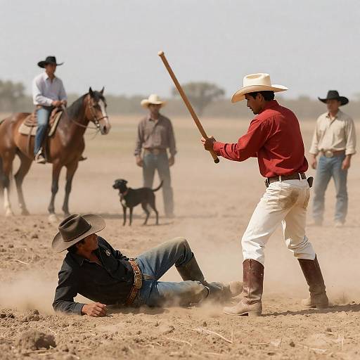 Wild West Cowboys in Dusty Landscape