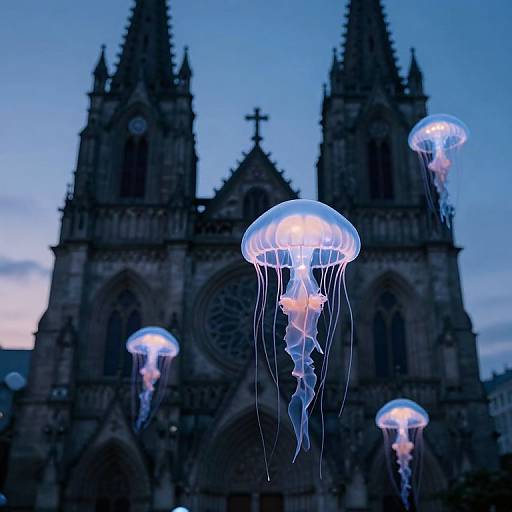Ethereal Jellyfish in Twilight Cathedral