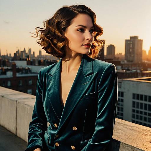 Fashion Model with Finger Waves Hairstyle on Rooftop
