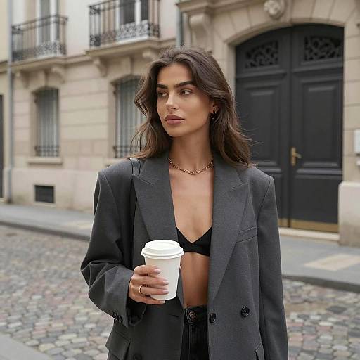 Young Woman on Cobblestone Street