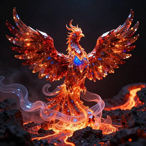 Crimson Crystal Phoenix in Volcanic Glow