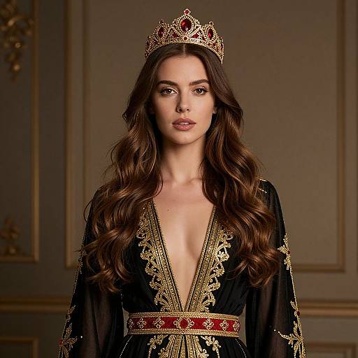 Regal Woman in Embroidered Dress