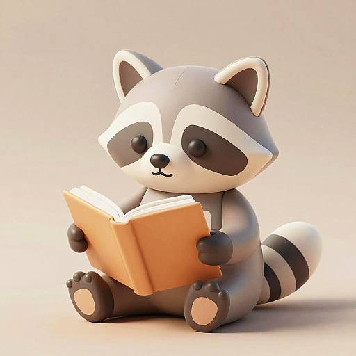 3D Toy Raccoon Reading Book