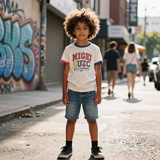 Confident Kid with Afro in Urban Style