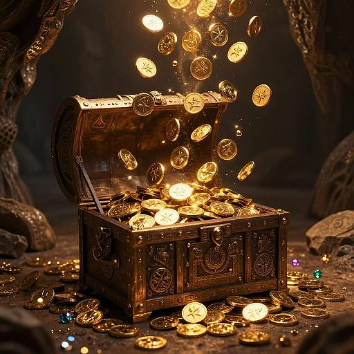Golden Treasure Chest in Ancient Cave
