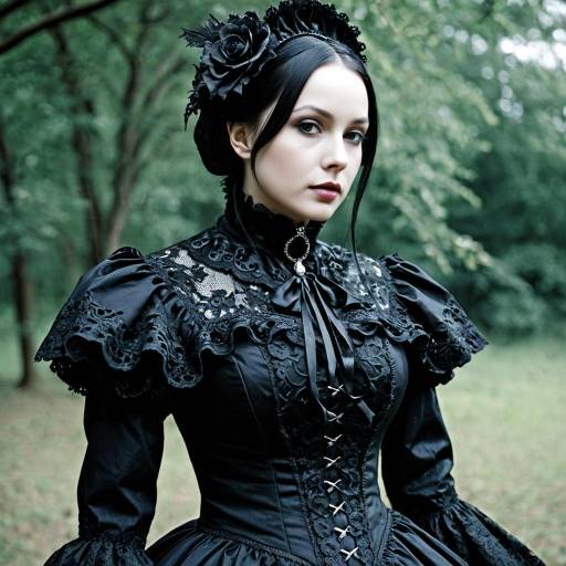 Woman in Gothic Victorian Dress Outdoors