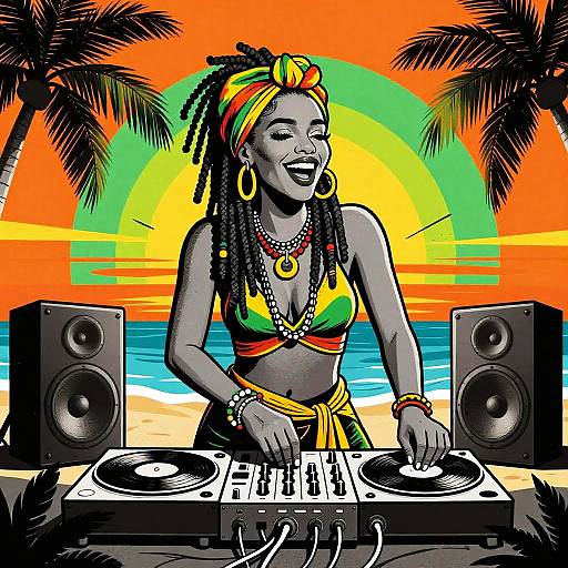 Vibrant Reggae DJ at Tropical Sunset