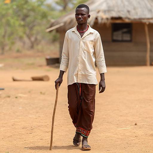 Man in Patterned Clothes Walking