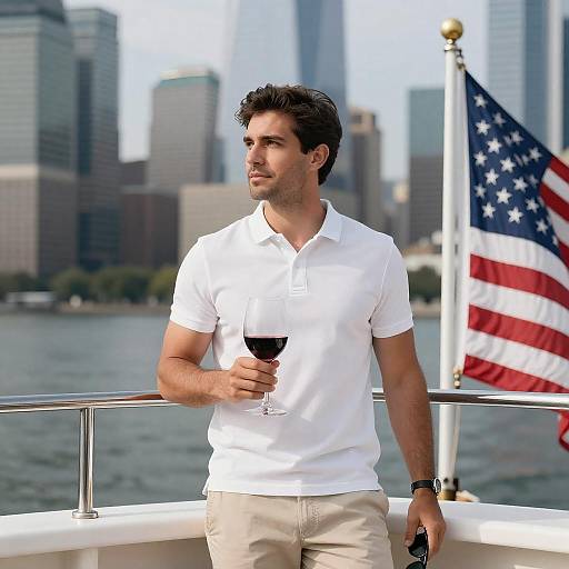 Casual Man with Wine on Boat Deck
