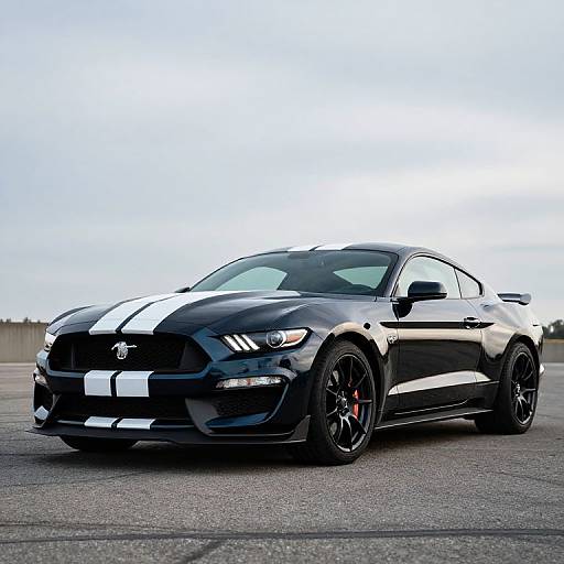 Photograph of a sleek, black Nissan 370Z with white racing stripes, black rims, and red brake calipers, parked on an open,