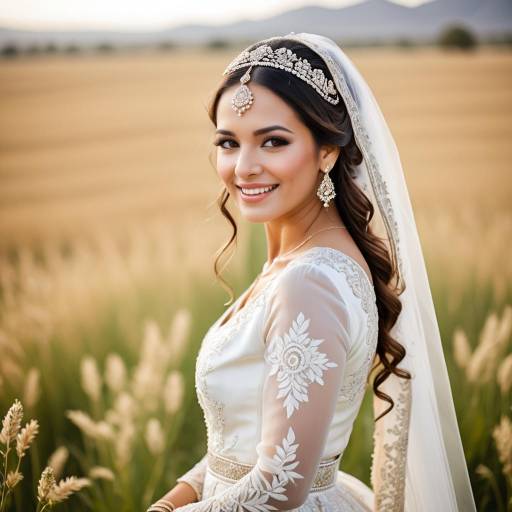 Smiling Bride in Traditional Wedding Dress