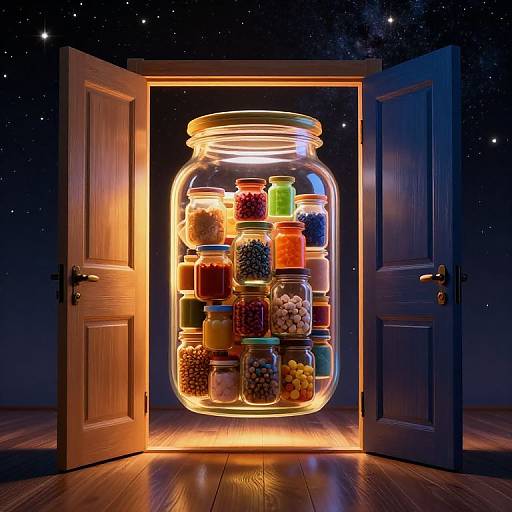Surreal Floating Jar Between Doors