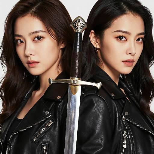 Two Women in Leather Jackets with Sword