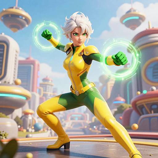 Vibrant Futuristic Superhero Woman