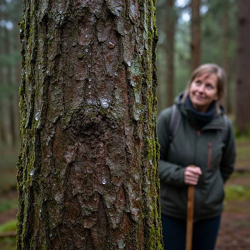 Macro Photo of Mossy Tree Bark with Observer