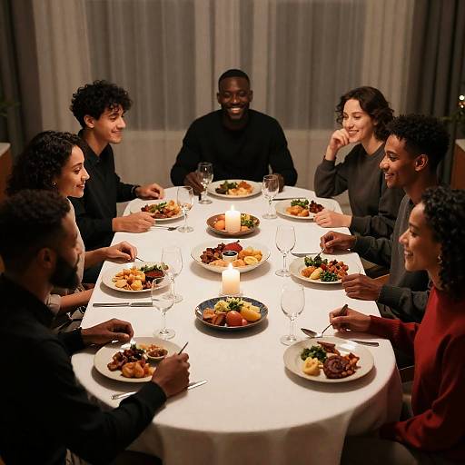 Group Dining Together at Dinner Table