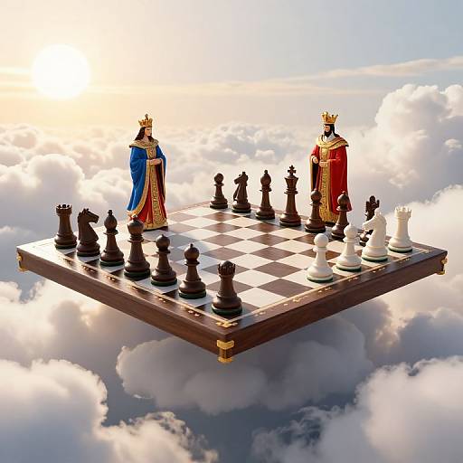 Surreal 3D Floating Chessboard Scene