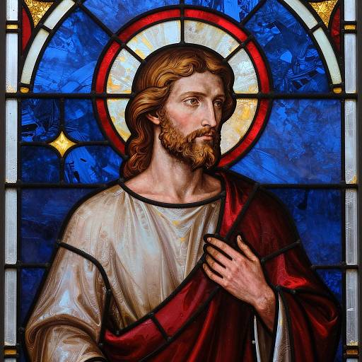 Stained Glass of Bearded Man with Halo